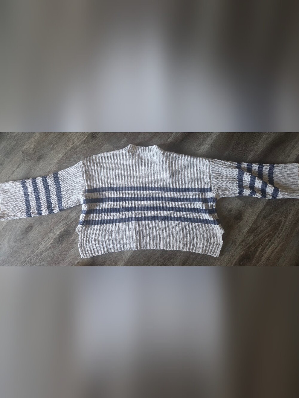 Pink Rose Chunky Knit Navy Stripe Crewneck Sweater Women's Large Coastal Cottage